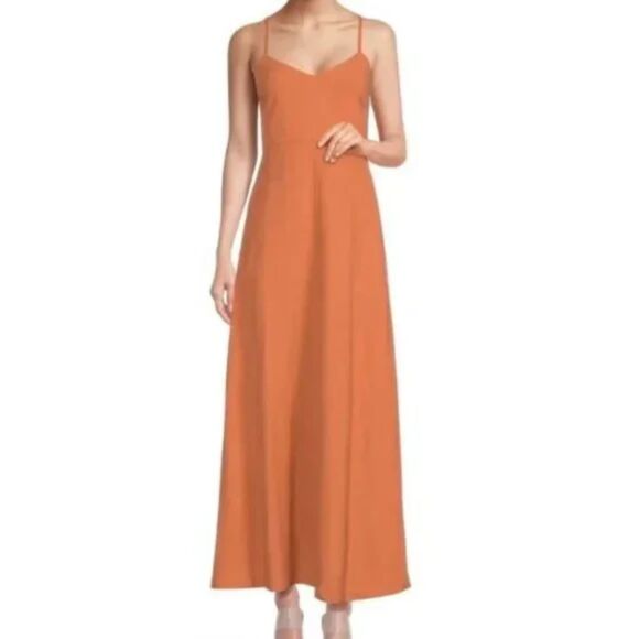 Theory Haranna Maxi A Line Dress Women Size 2 Linen Cross Back $425 - Picture 1 of 9